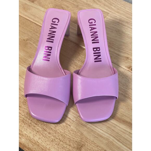 Gianni Bini Pink Leather Block Heel Mules Slides Women's Size 9 - Picture 4 of 9